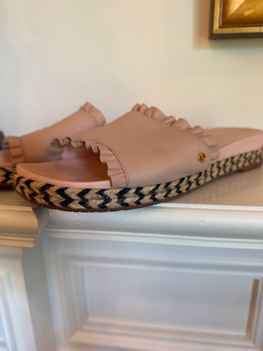 kate spade Blush Ruffle Espadrille Slide Sandals